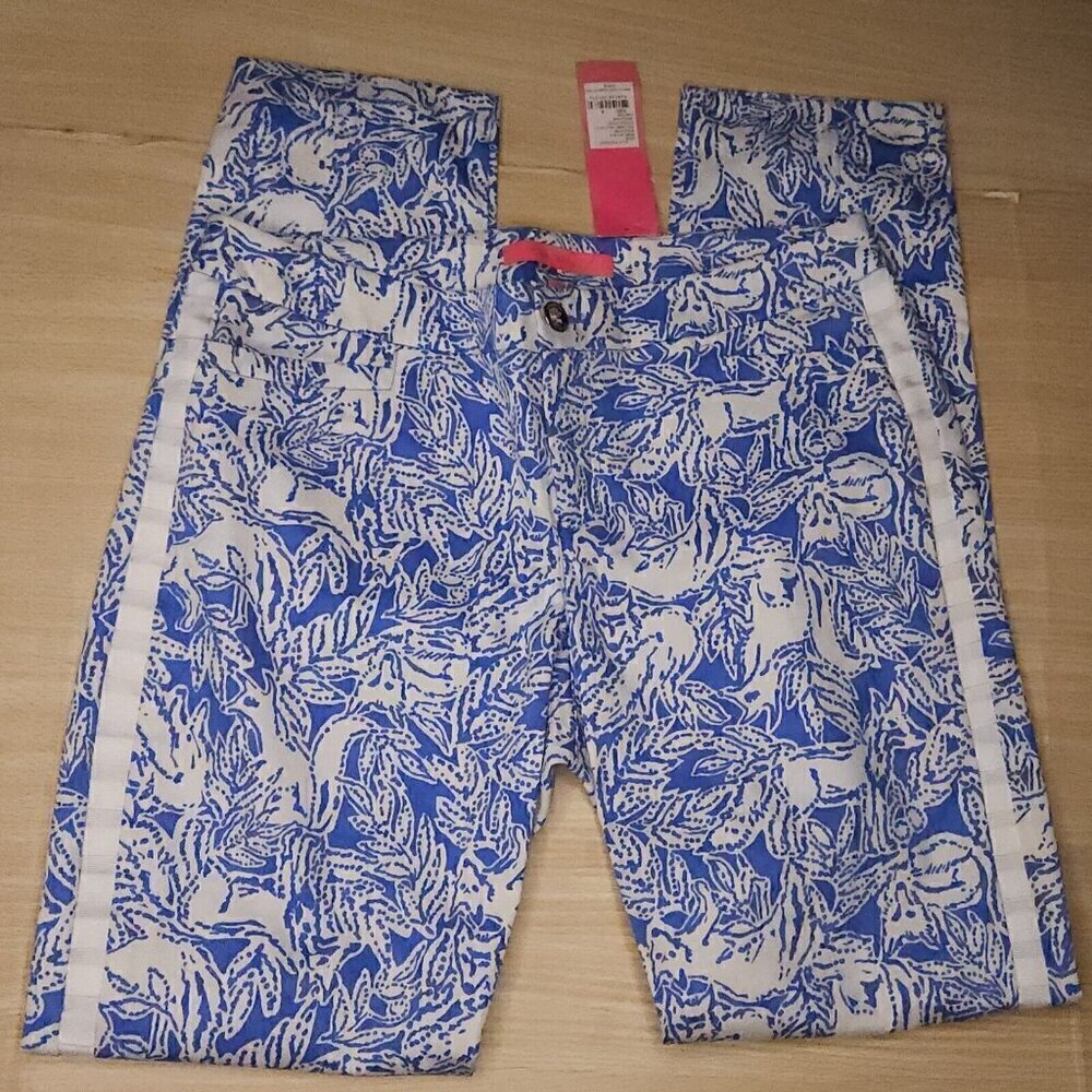 Lilly Pulitzer New Coastal Blue White Kelly Skinny Ankle Pants 6